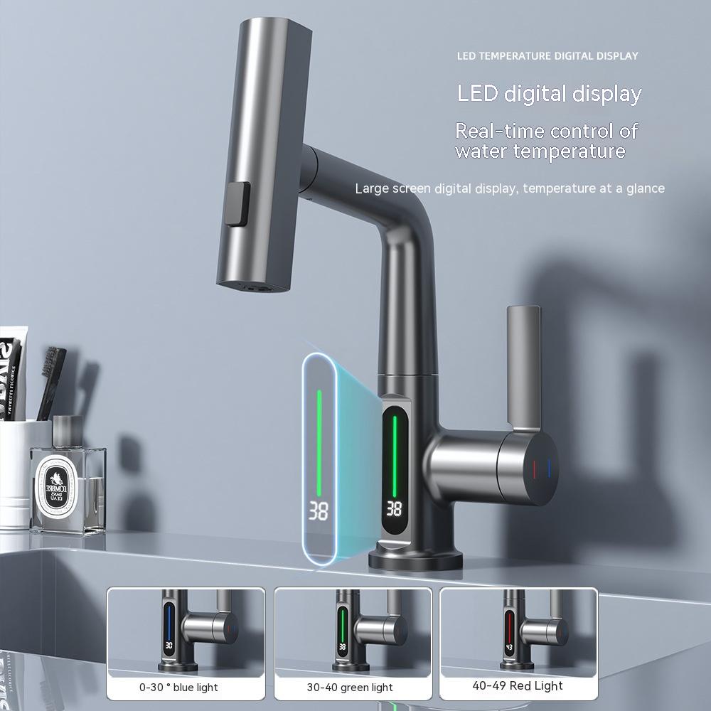 Pull-out Basin Faucet Temperature Digital Display Rotation