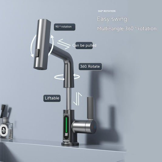 Pull-out Basin Faucet Temperature Digital Display Rotation