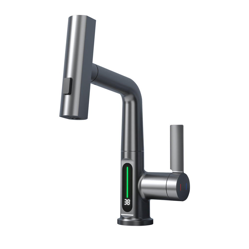 Pull-out Basin Faucet Temperature Digital Display Rotation