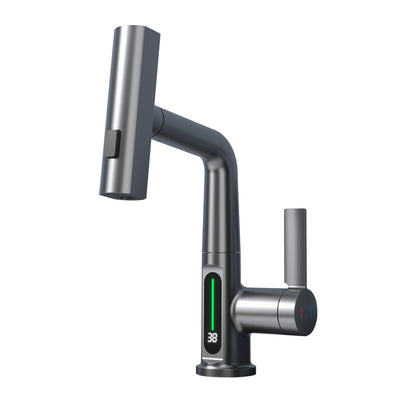 Pull-out Basin Faucet Temperature Digital Display Rotation
