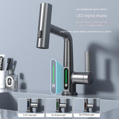 Pull-out Basin Faucet Temperature Digital Display Rotation